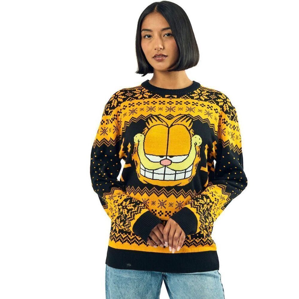 GARFIELD Face Christmas Sweater Orange/Black Size Medium Unisex